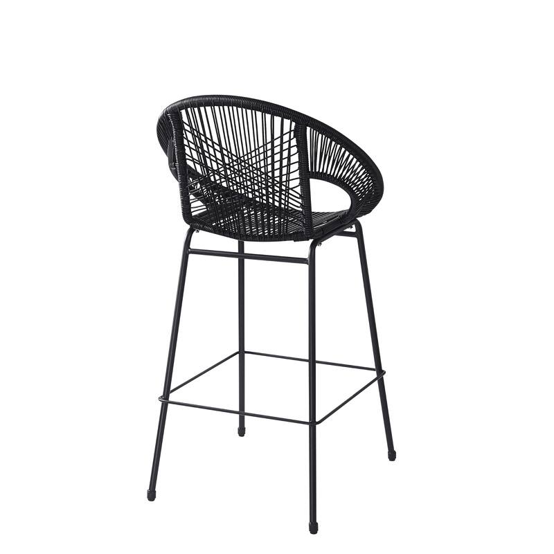 Roomfitters Ferrara Outdoor Faux Wicker Barstools with Metal Frame, Modern Patio Seating, Set of 2