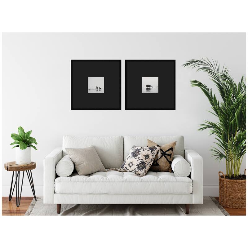 Kate and Laurel Humpback Whale 2 Piece Framed Wall Art Print Set by Laura Evans Black Mat