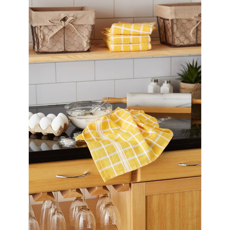 DII Solid Honey Gold Windowpane Terry Dishtowel 4 Piece