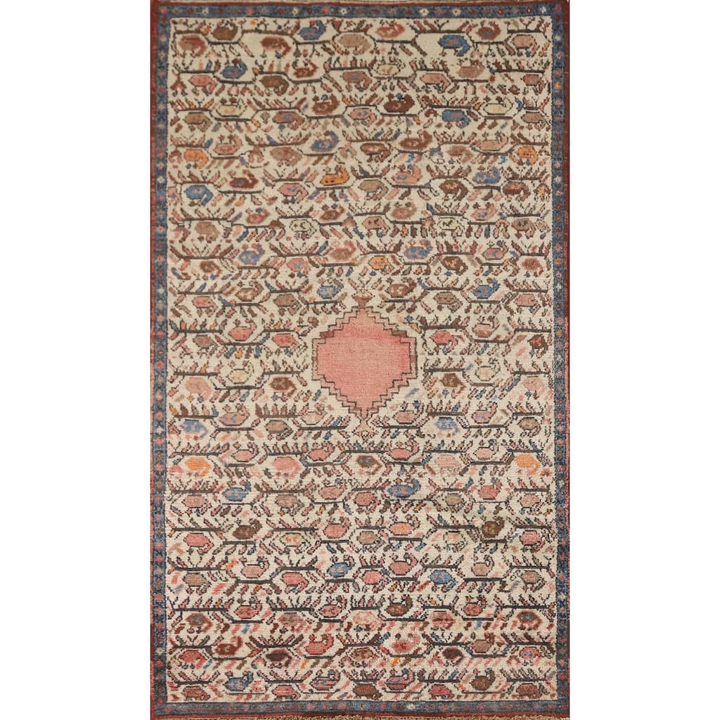 Tribal Geometric Hamedan Persian Accent Rug Hand-Knotted Wool Carpet - 3'5" x 6'4"