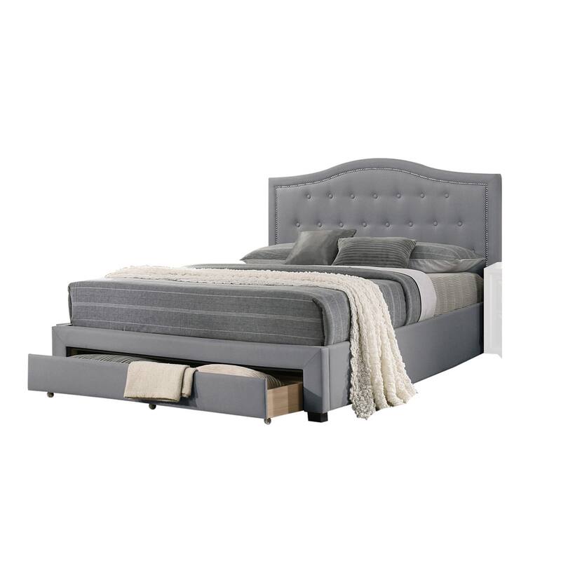 Sey King Size Bed w Storage Footboard, Light Gray Burlap Upholstery