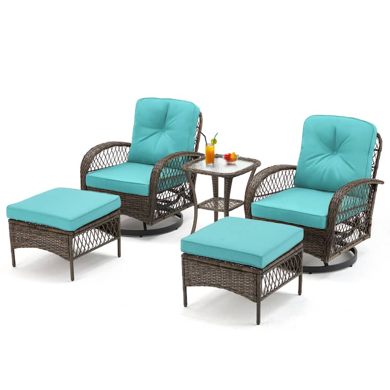 360° Swivel Rocking Patio Chairs Set with Thick Cushions & Tempered Glass Table | Indoor Living Room / Balcony| 3/5-Piece