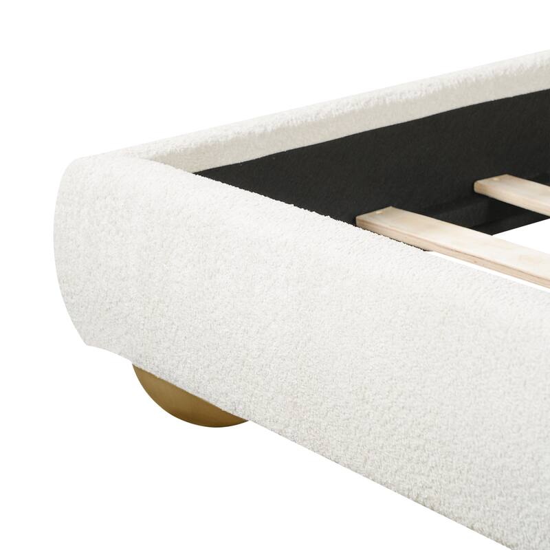 Christopher Knight Home - Modern Boucle Upholstered Platform Bed with Thick Curved Headboard and Solid Wood Legs
