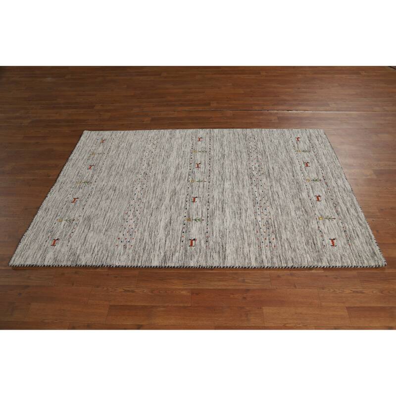 Hand Knotted Oriental 100% Wool Carpet Tribal Stripe Beige & Ivories Gabbeh Area Rug - 5' 11'' X 3' 11''