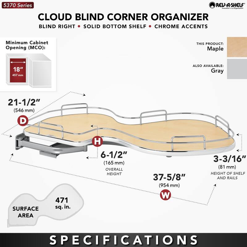 Rev-A-Shelf 5371 Series Left Handed Pull Out Blind Corner Kitchen