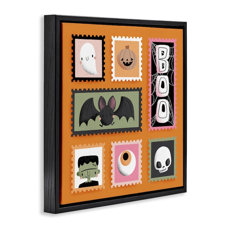 Stupell Spooky Cute Halloween Stamps Framed Floater Canvas Wall Art Design By Sarah Hickman