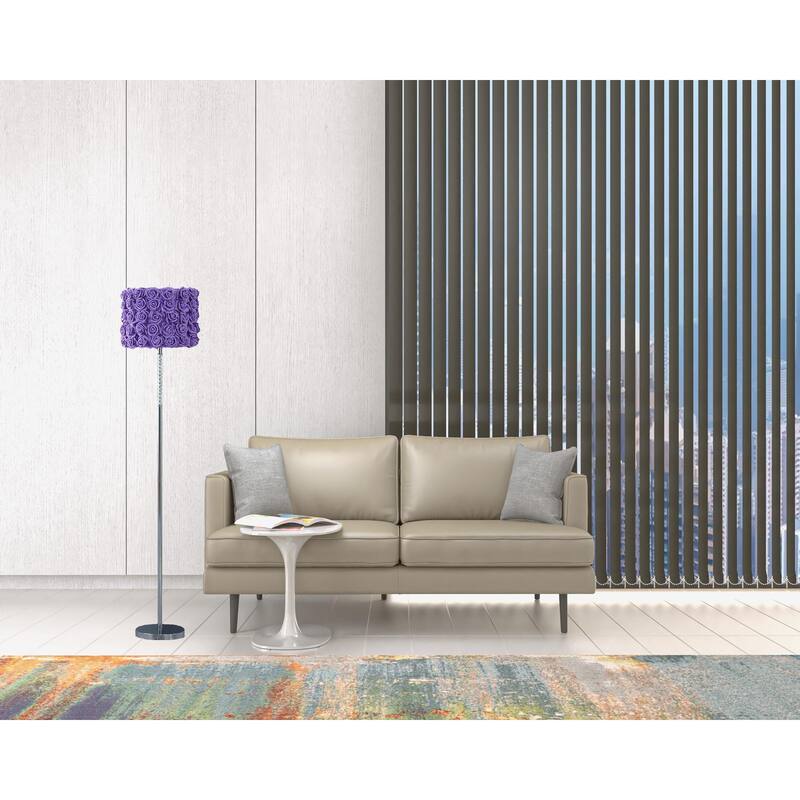 HomeRoots 63" Steel and Acrylic Floor Lamp With Purple Flowers Fabric Drum Shade - 63 X 14 X 14
