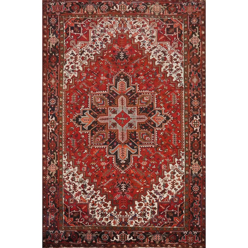 Hand Knotted Oriental 100% Wool Carpet Traditional Medallion Red Heriz Area Rug - 10' 11'' X 8' 4''