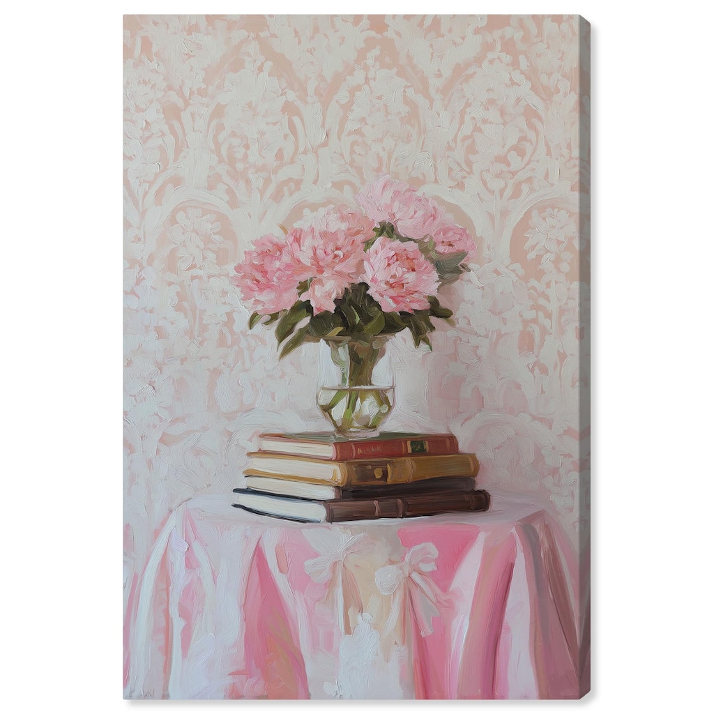 Pink Peonies on Books Canvas by Art Remedy, Gallery Wrapped
