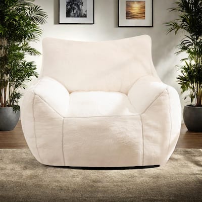 Faux Fur Bean Bag Chair with Back Support, High-Density Shredded Foam Filler, and Versatile Design