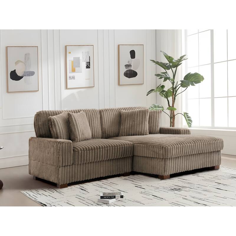 118.4"W Plush Modular Sectional Sofa with Pillows - 2 Piece Brown - Right Facing