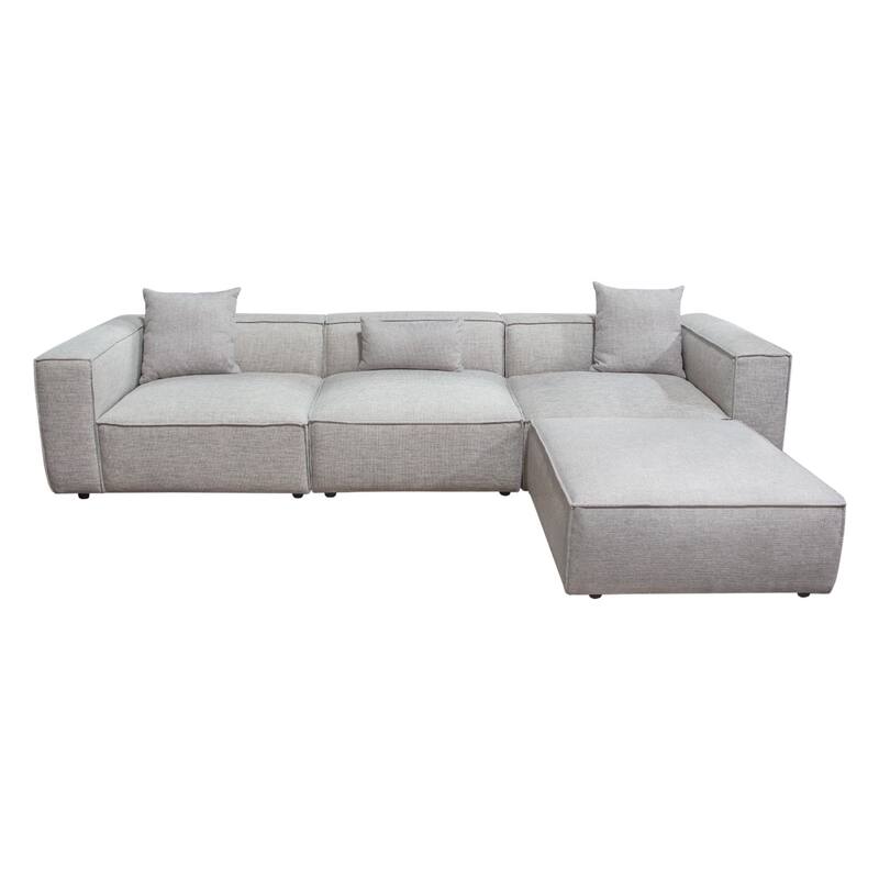 Daro 4pc Modular Sofa with Chaise, 3 Pillows, Barley Gray Polyester