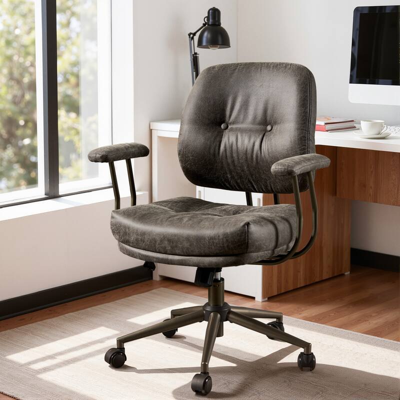 HOOOWOOO Modern Office Chair Adjustable Swivel Task Chair - DarkGrey-Suede