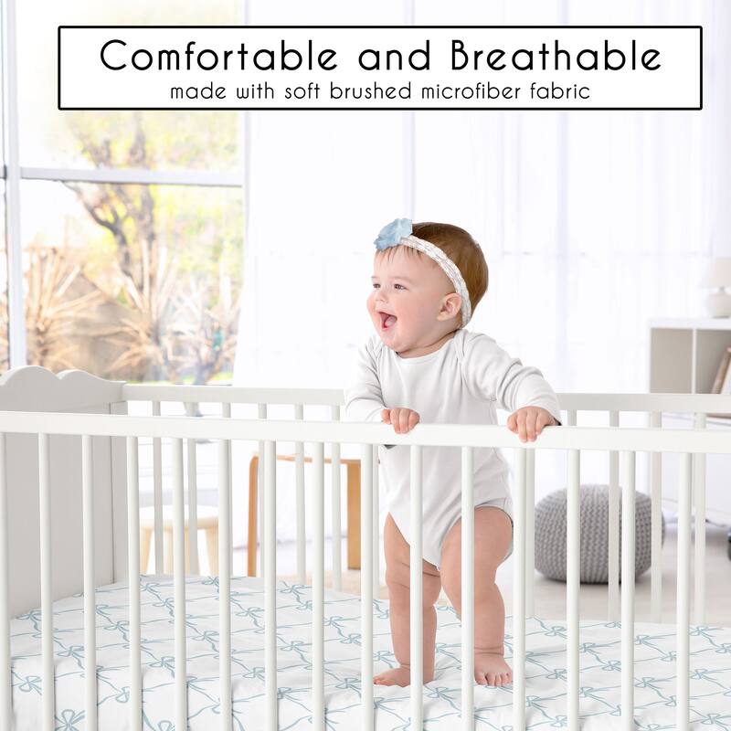 Sweet Jojo Designs Blue Bows Girl Fitted Crib Sheet - Tiffany & White Bow for the Ballet Collection, Vintage Coquette Aesthetic