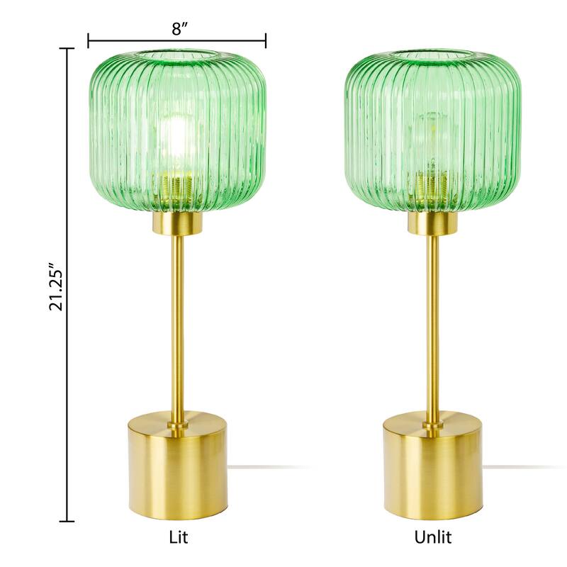 Rowan River of Goods 21.25-Inch Brushed Gold Metal Table Lamp with Glass Shade
