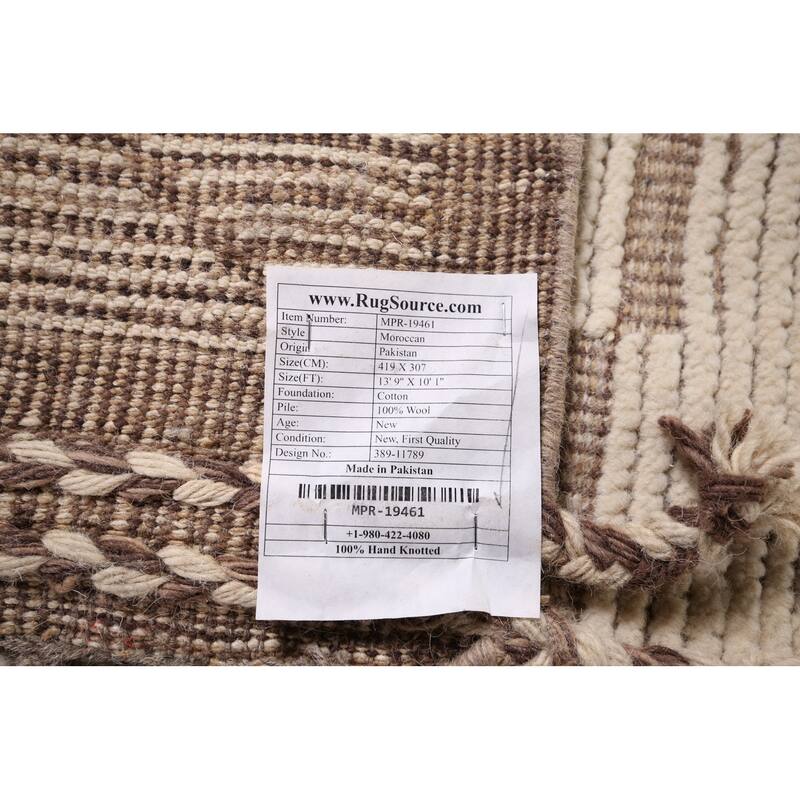 Moroccan Oriental Large Area Rug Hand-Knotted Abstract Wool Carpet - 10'1"x 13'9"