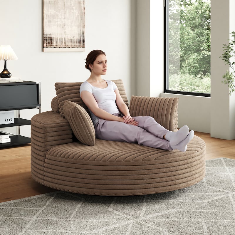 55''L Corduroy Chenille Foam Single Swivel Chair, Fluffy Modern Sleeper, 360 Degree Swivel Chair