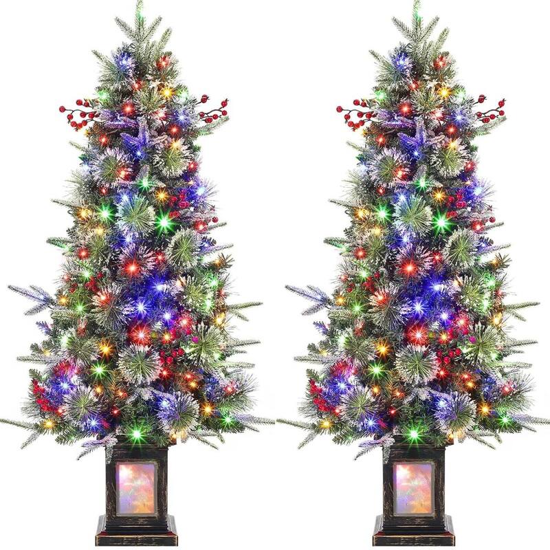 4.5 Foot Christmas Tree with Snowflake Berries for Living Room, Office - Green 2 pcs