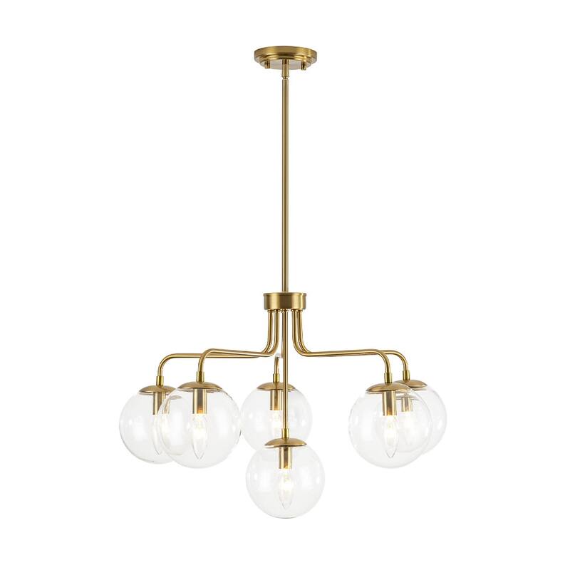 Contemporary 6-Light Round Sputnik Clear Glass Globe Chandelier 25.2in