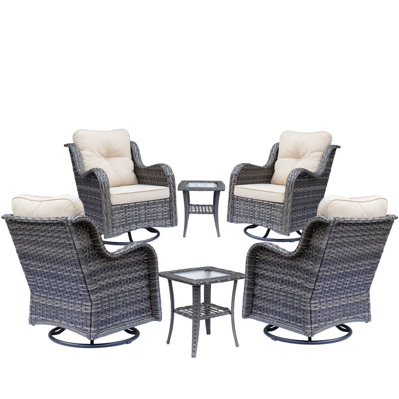 Gray Wicker Rattan Outdoor Patio Furniture Set Swivel Chair with Cushion