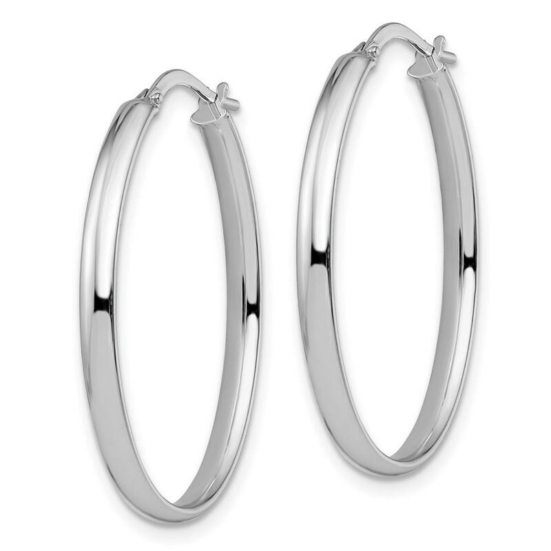 Curata 3mm 14k White Gold Polished 3x34mm Oval Hoop Earrings