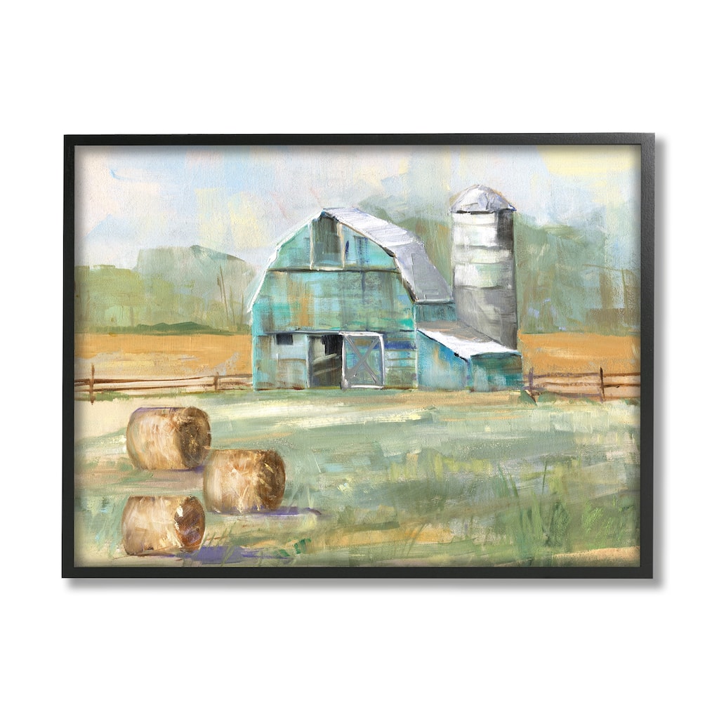 Stupell Contemporary Blue Farm Barn Hay Bails Empty Field Framed Wall Art