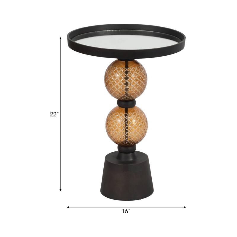 Sagebrook Home Modern Mirrored Top Side Table with Metal Base Contemporary Black and Gold Orb Accent Table