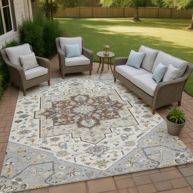 Machine Washable Indoor/ Outdoor Traditional Kolkata Chantille Rug - Gray - 9' x 12'