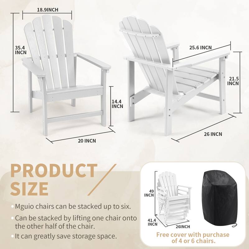 Vrakae 4 Pcs Patio HDPE All-Weather Stacking Adirondack Chair