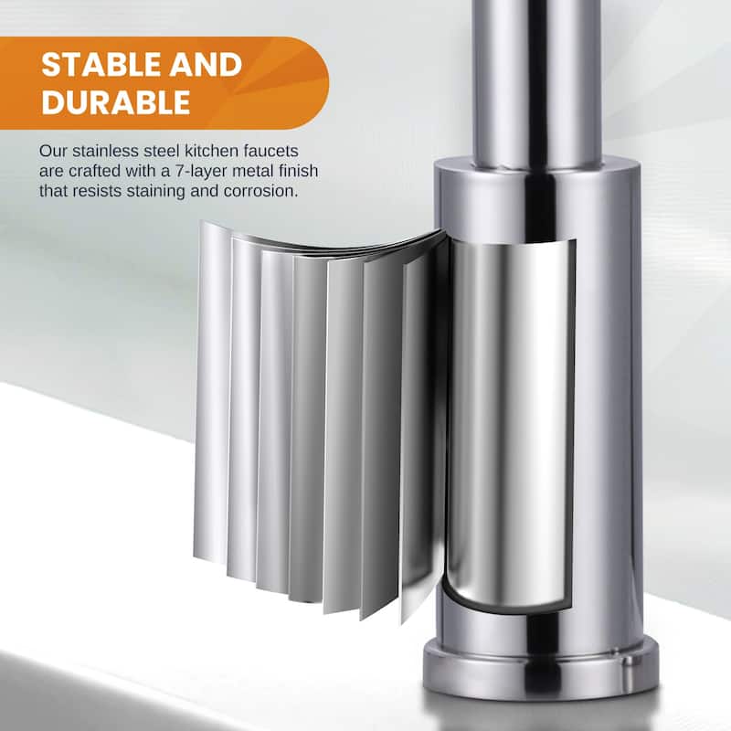 WOWOW Single Handle Pull Down Kitchen Faucet with Soap Dispenser