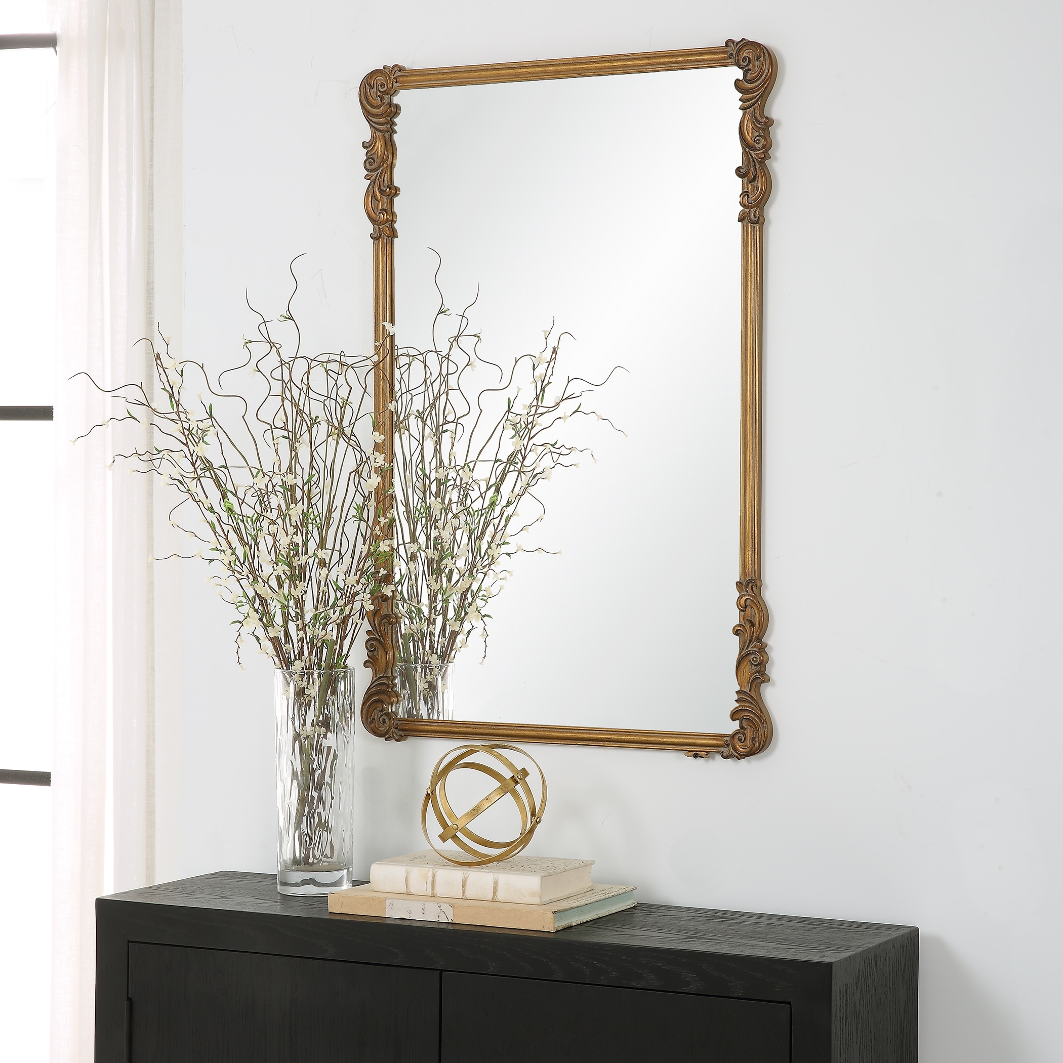 Porch & Den Old World Antique Gold Decorative Wall Mirror - Bed