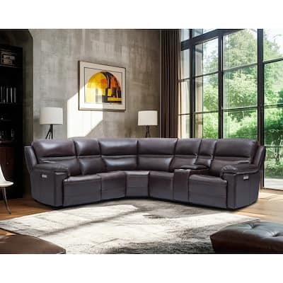 108" W Premium Genuine Leather Dual-Power Sectional Sofa with Console, Zero Gravity, USB & Type-C Ports and1 Power armless chair