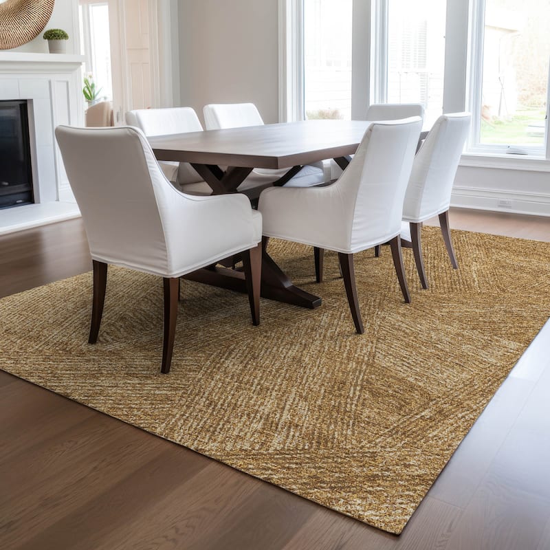 Machine Washable Indoor/ Outdoor Solid Geo Chantille Rug