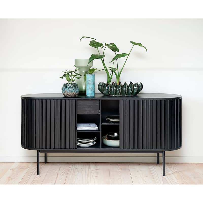 Rye Studio Contemporary Black Oak Sideboard with Sliding Doors - 17.75"W x 63"L x 28.75"H