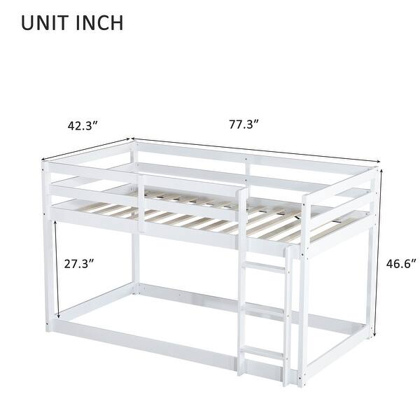 Solid Rubber Wooden Twin over Twin Loft Bed with Ladder, with Bed Platform of Strengthened Slats, White