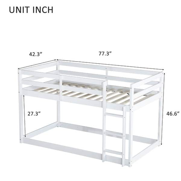 dimension image slide 2 of 4, Twin over Twin Size Solid Rubber Wooden Loft Bed with Ladder, Platform of Strengthened Slats