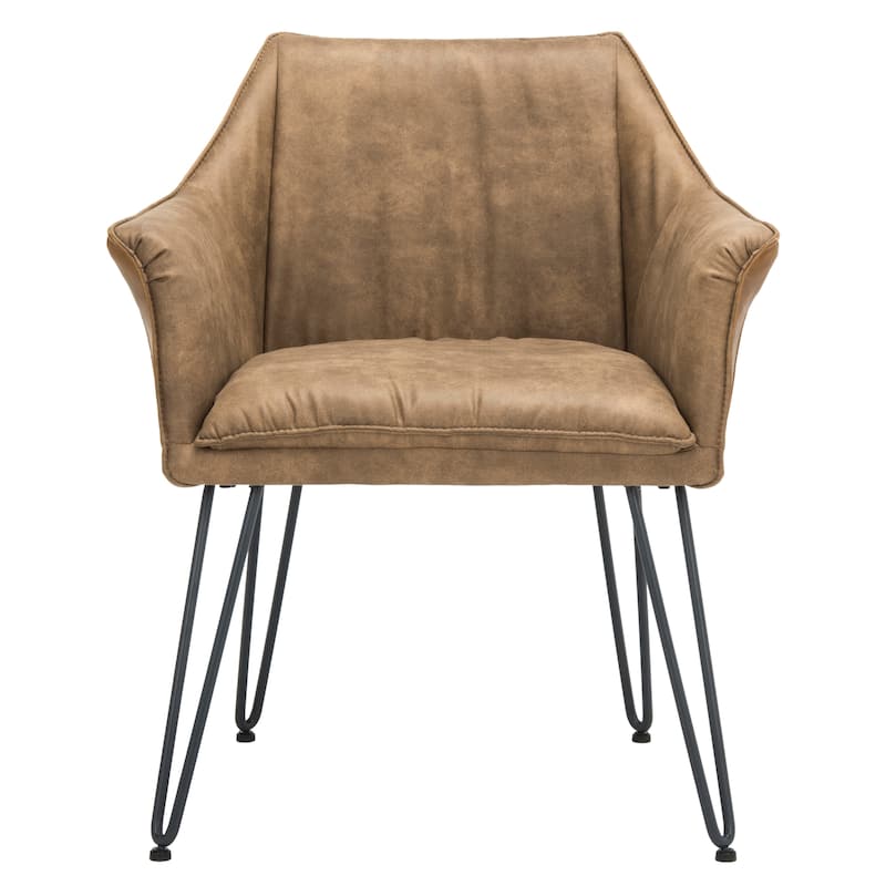 SAFAVIEH Beverley 19"H Brown Leather Dining Chair (Set of 2) - 26.8" x 24" x 31.3" - 27Wx24Dx31H