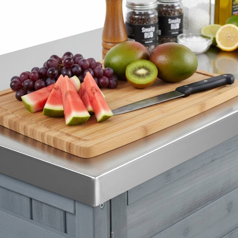 Roomfitters 78.3" Outdoor Kitchen Island with Foldable Grill Table, Stainless Steel Top & Tilt Trash Can Storage