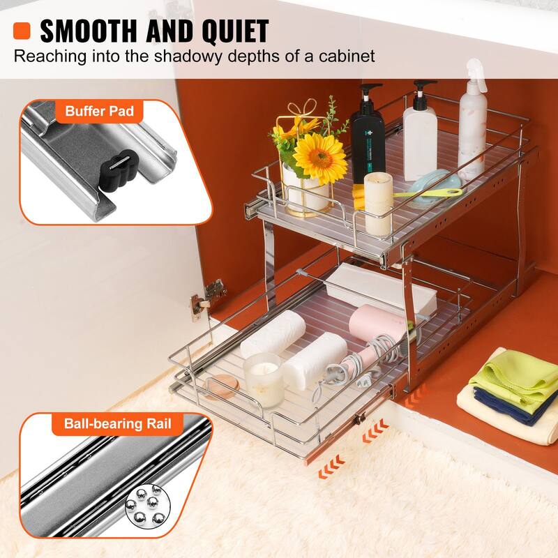 Pull Out Cabinet Organizer for Kitchen or Bathroom and Chrome Steel Shelf