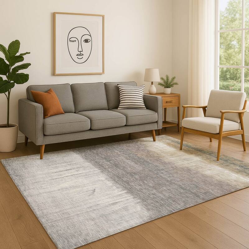 Premium Washable Super Soft Contemporary Drip Mayfield Rug - Taupe - 9' x 12'