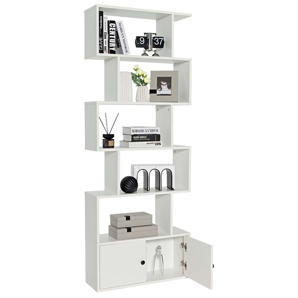 Costway Bookshelf with Cabinet 6-Tier S-Shaped Bookcase