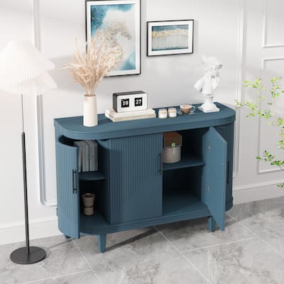 Curved Sideboard Blue Console Table Adjustable Shelves Storage Cabinet