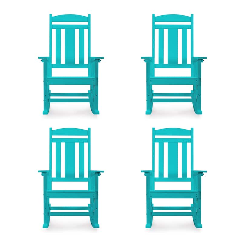 LUE BONA Plastic Outdoor Patio Adirondack Rocking Chairs For Porch Set of 4 - 34.6"D x 28"W x 43.7"H