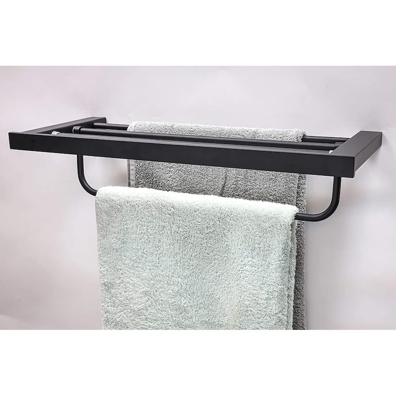 Dyconn Faucet Florence Series Bathroom Towel Shelf Rack in Black