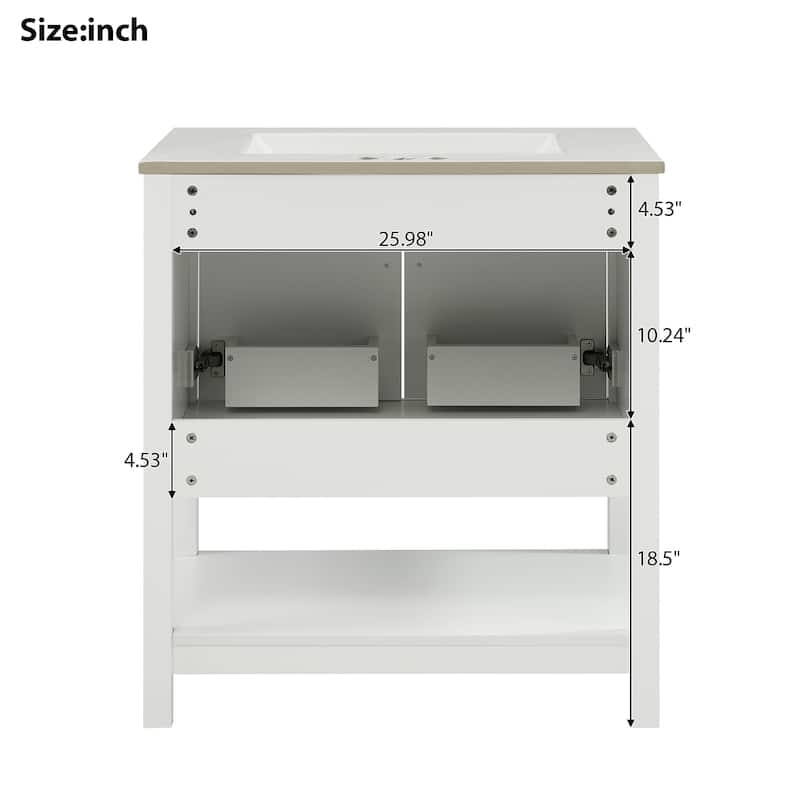30 in. W x 18 in. D x 34 in. H Single Sink Freestanding Bath Vanity with White Ceramic Top