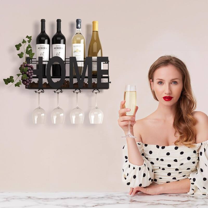 Wall Mounted Metal Wine Rack - 17"D x 5"W x 7"H