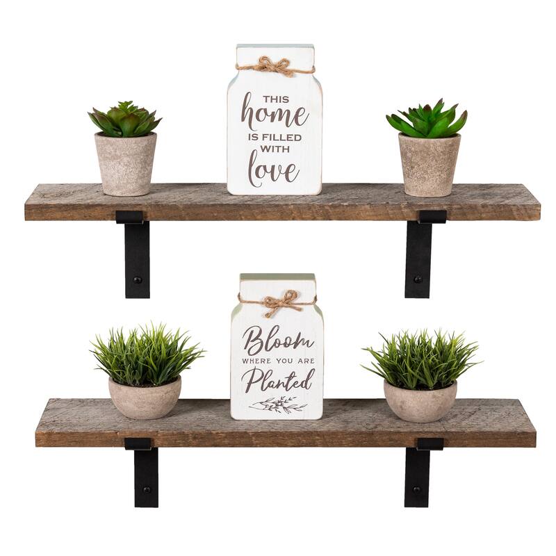 Handmade Rustic Wood Floating Shelves with L Brackets (Set of 2)