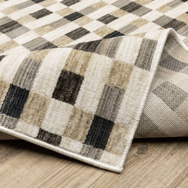 Hansel Geometric Blocks Black/ Golden Brown Area Rug
