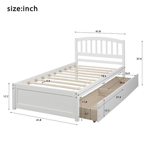 Twin Wood Platform Bed Frame with Headboard and Two Storage Drawers, No Box Spring Needed