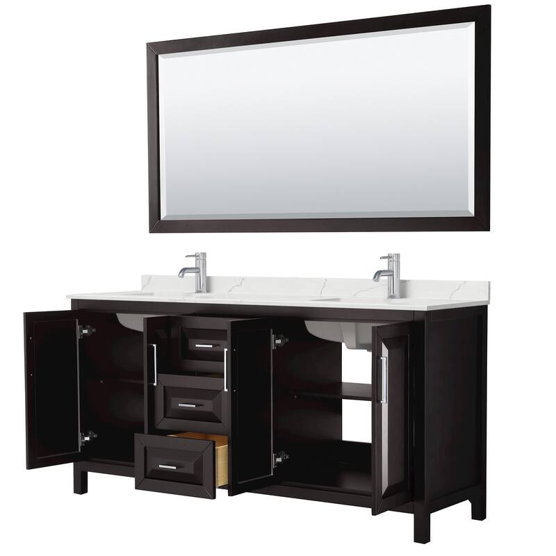 Daria 72-inch Double Vanity, Single Hole Quartz Top, 70-inch Mirror